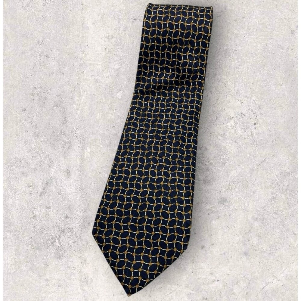 CERRUTI Silk Tie FRANCE Navy Beige Geometric W:4" EUC